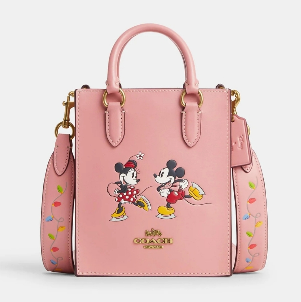 DISNEY X COACH PINK NORTH SOUTH MINI TOTE WITH ICE SKATE MOTIF NSIP - Picture 1 of 9